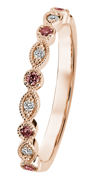 Kohinoor Clara sormus 033-269P-04 timantit: 4 x0,01 H/Si + 5 x 1,6mm peach safiireja - Timanttisormukset - 033-269P-04-160 - 1