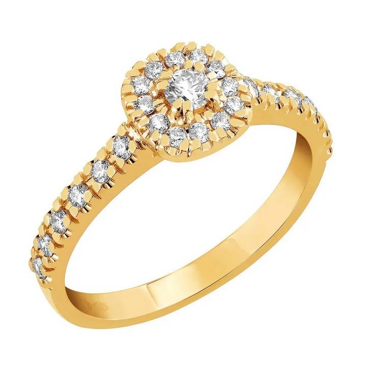 Sandberg Toivomuslähde V-703K keltakultainen halo-timanttisormus 0,27ct - Timanttisormukset - V-703K-170 - 1