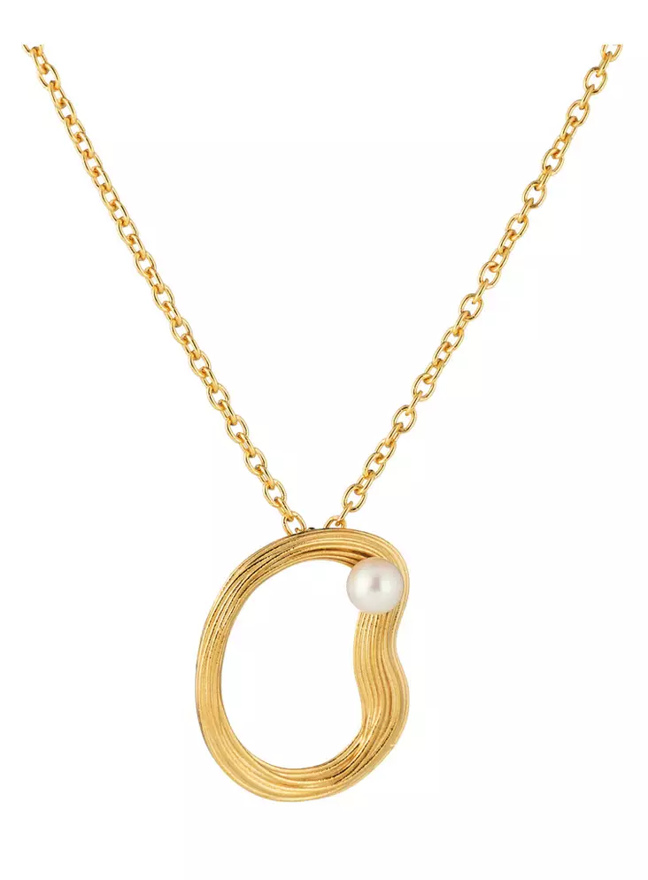 Lumoava Uoma kaulakoru kullattua hopeaa ja Akoya helmi, ketjun pituus 45/50cm - Lumoava kaulakorut ja riipukset - L66265944000 - 1