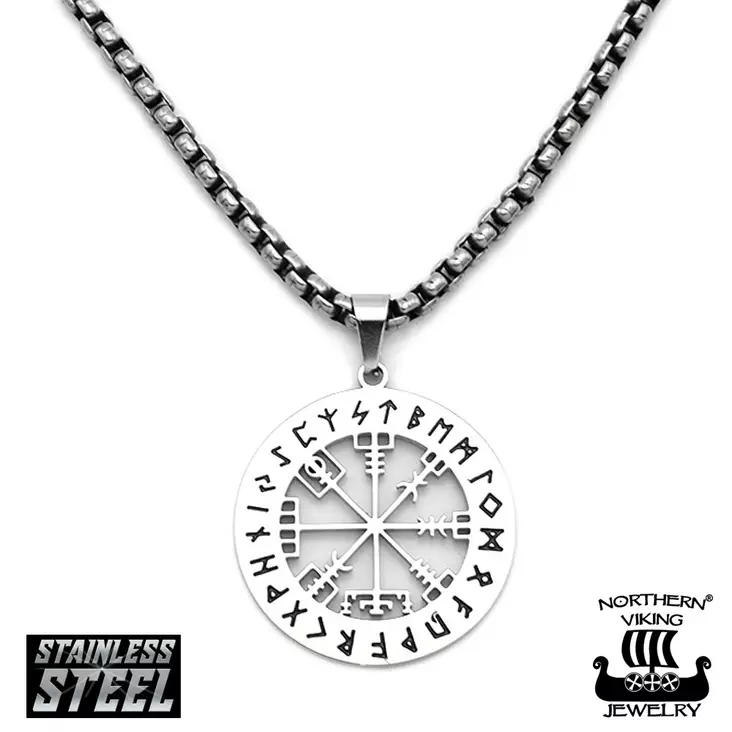 Northern Viking Jewelry "Shiny Vegvisir" teräksinen riipus NVJRS150 - Miesten kaulakorut - NVJRS150 - 1
