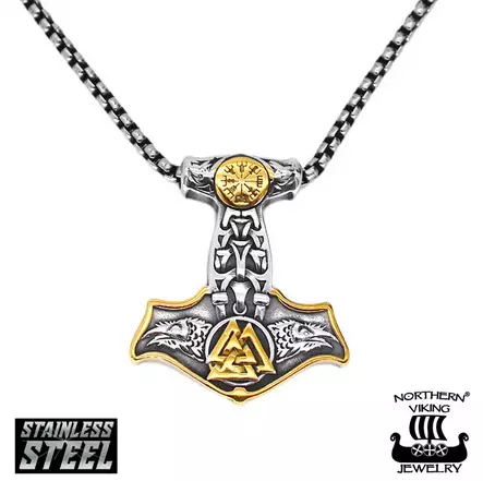 Northern Viking Jewelry "Vegvisir Valknut" teräksinen riipus NVJRS161 - Miesten kaulakorut  - NVJRS161 - 1