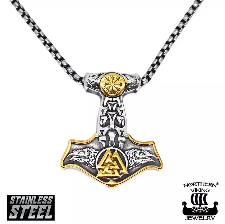 Northern Viking Jewelry "Vegvisir Valknut" teräksinen riipus NVJRS161 - Miesten kaulakorut  - NVJRS161 - 1