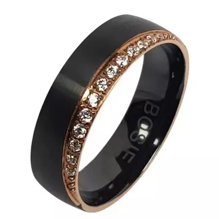 Bosie zirkonium & PVD ruusukulta sormus CMZRPVD-018-2Z/5 - Titaani-ja terässormukset - CMZRPVD-018-2Z5-52 - 1