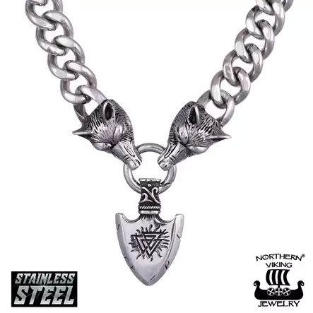 Northern Viking Jewelry panssariketju sudenpäillä + Vegvisir Spear NVJRS122 - Miesten kaulakorut - NVJRS122 - 1