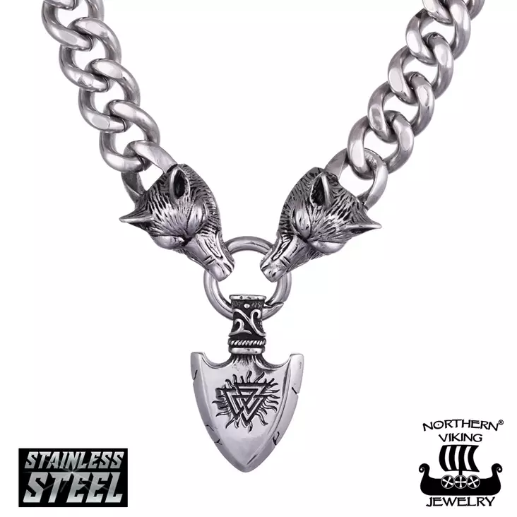 Northern Viking Jewelry panssariketju sudenpäillä + Vegvisir Spear NVJRS122 - Miesten kaulakorut  - NVJRS122 - 1
