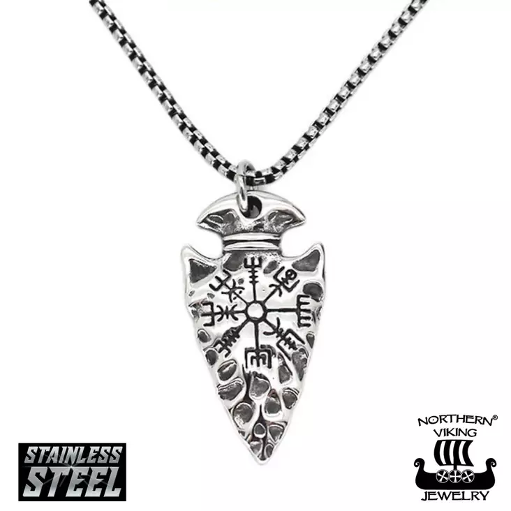 Norhtern Viking Jewelry "Gungnir with Vegvisir" teräksinen riipus NVJRS153 - Miesten kaulakorut - NVJRS153 - 1