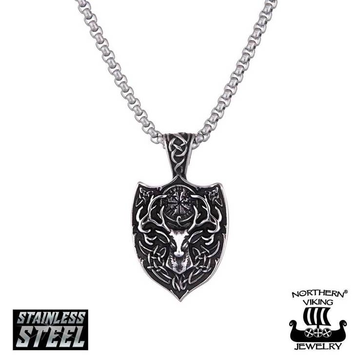 Northern Viking Jewelry "Vegvisir Sheild" teräs riipus NVJRS114 - Miesten kaulakorut - NVJRS114 - 1