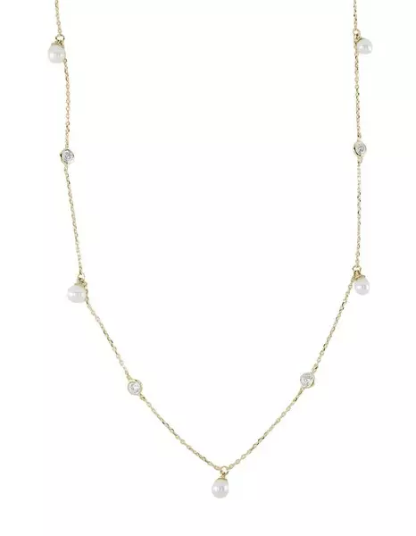 Kohinoor keltakultainen helmi&zirkon kaulakoru 14k 42/45cm - Naisten kaulakorut - 213-8514 - 1