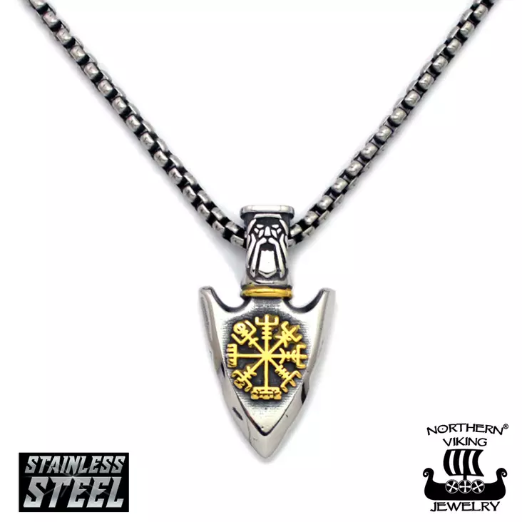 Northern Viking Jewelry "Vegvisir Spear" teräksinen riipus NVJRS154 - Miesten kaulakorut  - NVJRS154 - 1