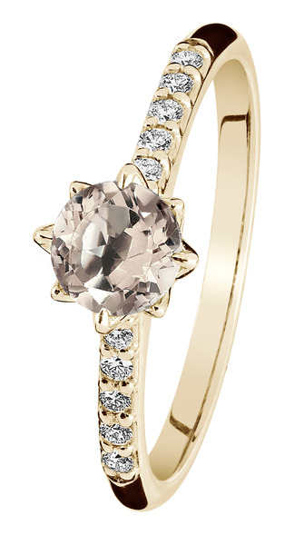 Kohinoor Rosa keltakultainen timantti/morganiitti sormus 10x0,01ct +5mm morg. 033-260-10MO - Timanttisormukset - 033-260-10MO-175 - 1