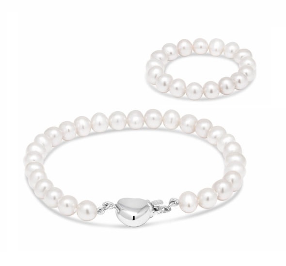 KASTEHELMIRANNE valkeilla helmillä ja hopeisella sydänlukolla - Korut - KH-1valk15 - 1