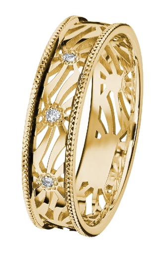 Kohinoor Laurel keltakultainen timanttisormus 0,03ct 033-254-03 - Timanttisormukset - 033-254-03-175 - 1