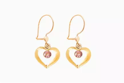 Sydän korvakorut koukku kiinnityksellä 14 k kultaa, pinkki kivi - Naisten korvakorut - 40197 - 1