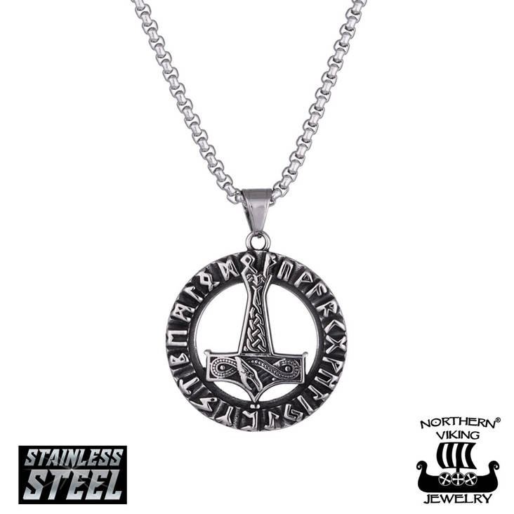 Northern Viking Jewelry "Huutava Lohikäärme Thorin Vasara" teräs riipus NVJRS108 - Miesten kaulakorut - NVJRS108 - 1