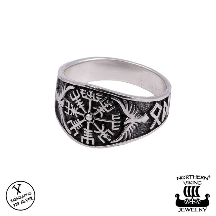 Northern Viking Jewelry "Vegvisir" hopeinen sormus NVJHSO016 - Hopeasormukset - NVJHSO016-18 - 1