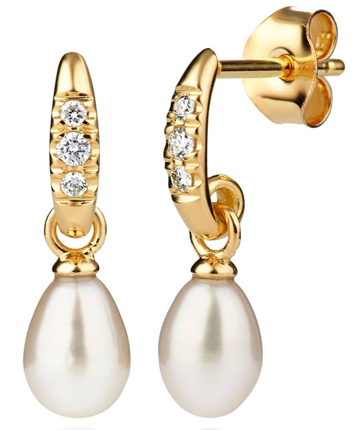 Timantti korvakorut roikkuvalla helmellä.143-267-08 - Helmi korvakorut - 143-267-08 - 1