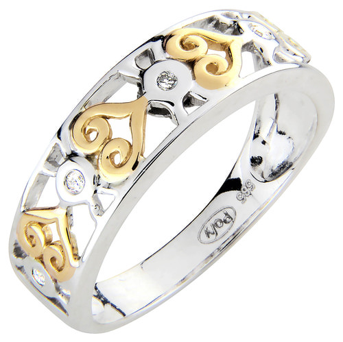 Valko-/keltakultainen filigraani timanttisormus 5 x 0,01ct. - Timanttisormukset - K100-328 - 1
