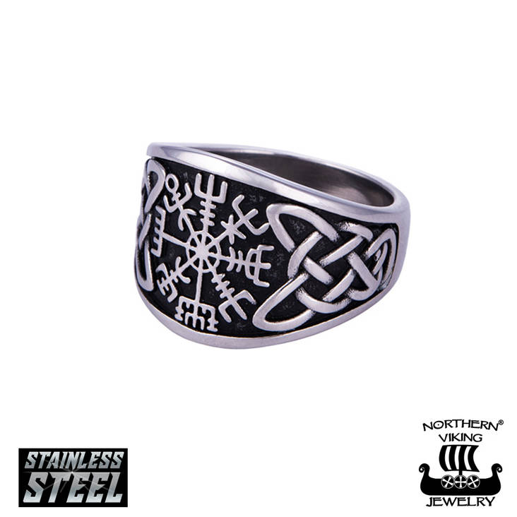 Northern Viking Jewelry "Concave Vegvisir" teräksinen sormus NVJSO026 - Titaani-ja terässormukset - NVJSO026-19 - 1