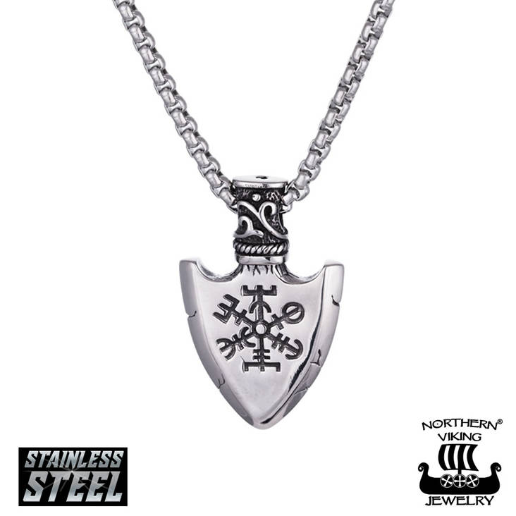 Northern Viking Jewelry "Vegvisir Spear" teräs riipus NVJRS109 - Miesten kaulakorut  - NVJRS109 - 1