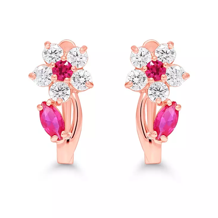 Punakultaiset kukka korvakorut 14k - Naisten korvakorut - K-E40808ZpuRG - 1