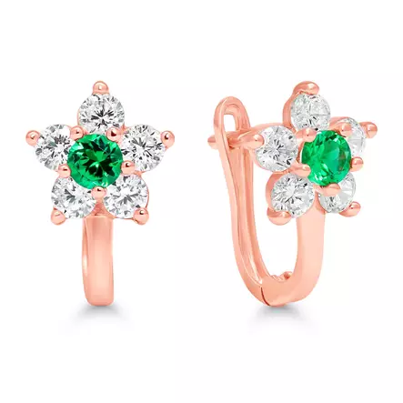 Punakultaiset kukka korvakorut zirkoneilla 14k - Naisten korvakorut - K-E42007ZviGR - 1