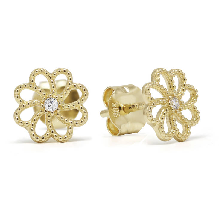 Kultaiset kukka korvakorut zirkonilla - Naisten korvakorut - K-E95208Z - 1